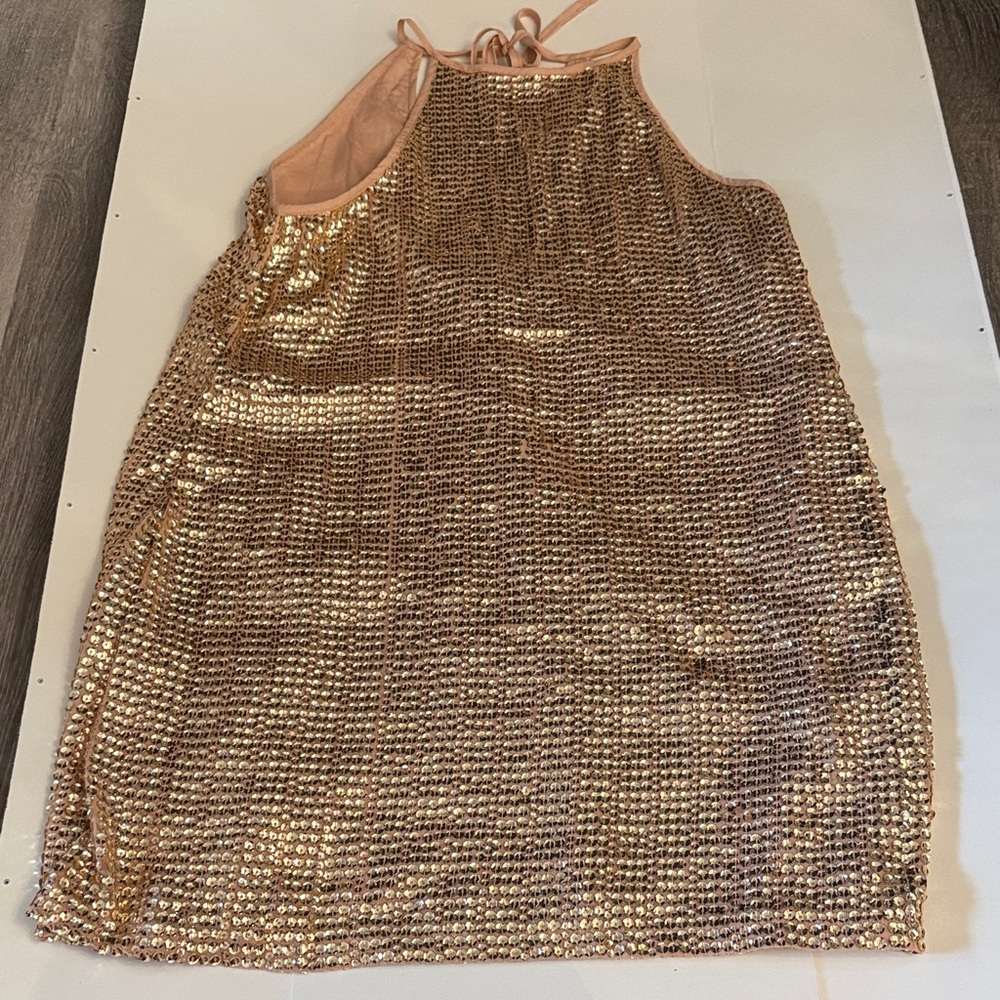 Gold / Pink Sequin Halter Dress